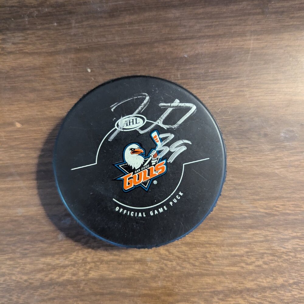 San Diego Gulls AHL Hockey Puck signed by #39 Dustin Tokarski